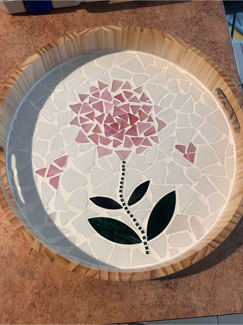 Handmade Mosaic Floral Serving Tray – Wood & Hand-Tiled Design